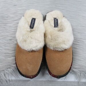 G. H. BASS & CO  Women's Slippers Suede Leather Faux-Fur Womens Size 5